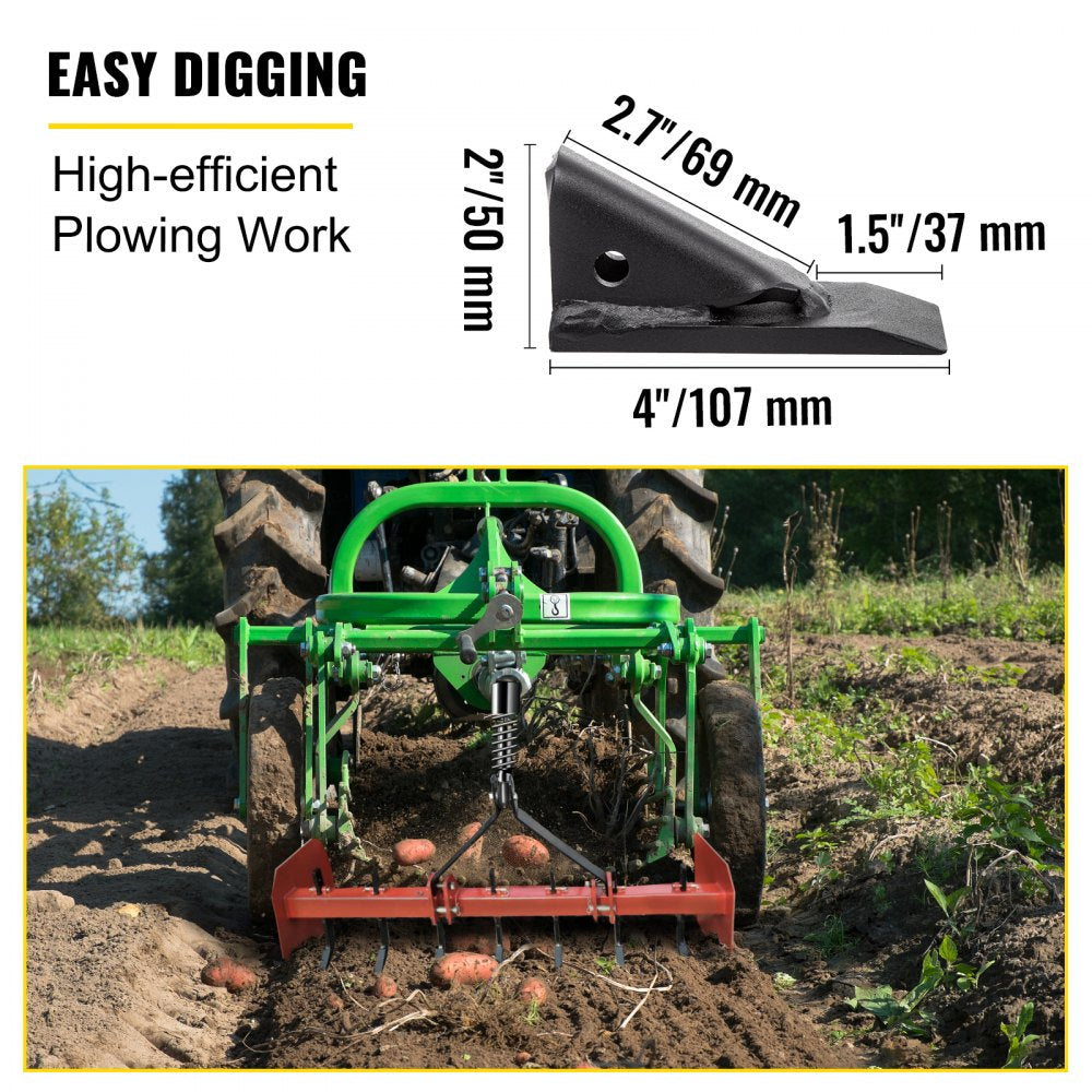 Green tractor with 16-inch box blade scarifier shanks and teeth tilling soil.