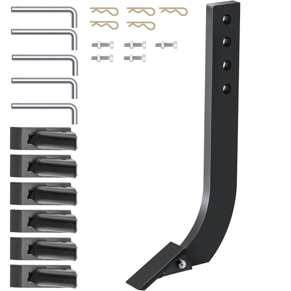 Set of five 18-inch black scarifier shanks with teeth and mounting hardware.