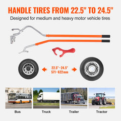 Tire Mount Demount Tool, 22.5"-24.5" Manual Steel Tire Changer Mount Demount Removal Tool, with Extra Bead Keeper, Tubeless Truck Bead Breaker, 3 PCS Tire Changing Tools, Orange