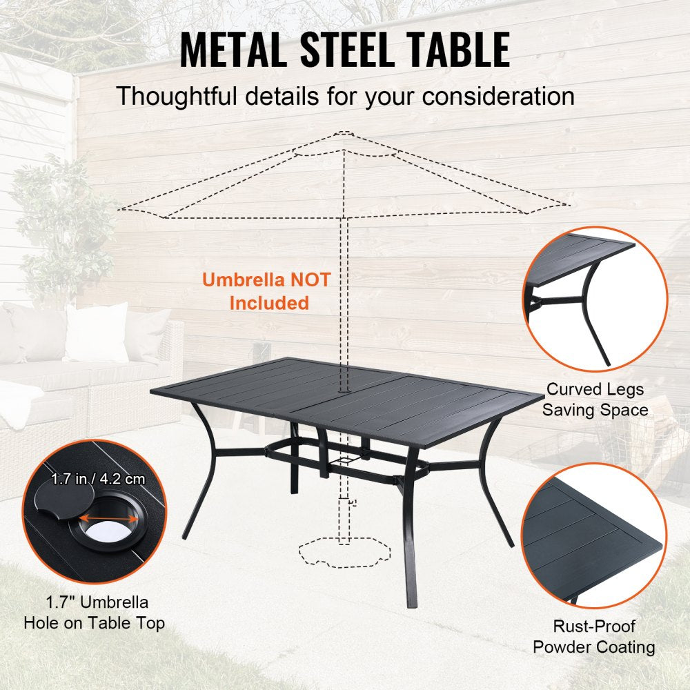 7 Pieces Patio Dining Set, Outdoor Furniture Table and Swivel Chairs Set, All Weather Garden Furniture Table Sets, Iron Patio Conversation Set with Umbrella Hole, For Lawn, Deck, Backyard, Black