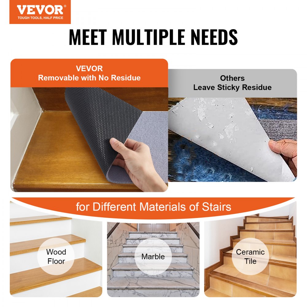 Gray non-slip carpet stair treads, 8"x30", in a 15-piece set for added safety and comfort.