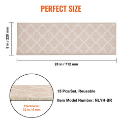 Light brown non-slip carpet stair treads, 28"x9", designed for wooden steps.
