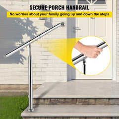 Stainless steel handrail with a polished finish, adjustable height, and sturdy wall and floor mounts.