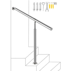 Stainless steel handrail with a polished finish, adjustable height, and sturdy wall mount.