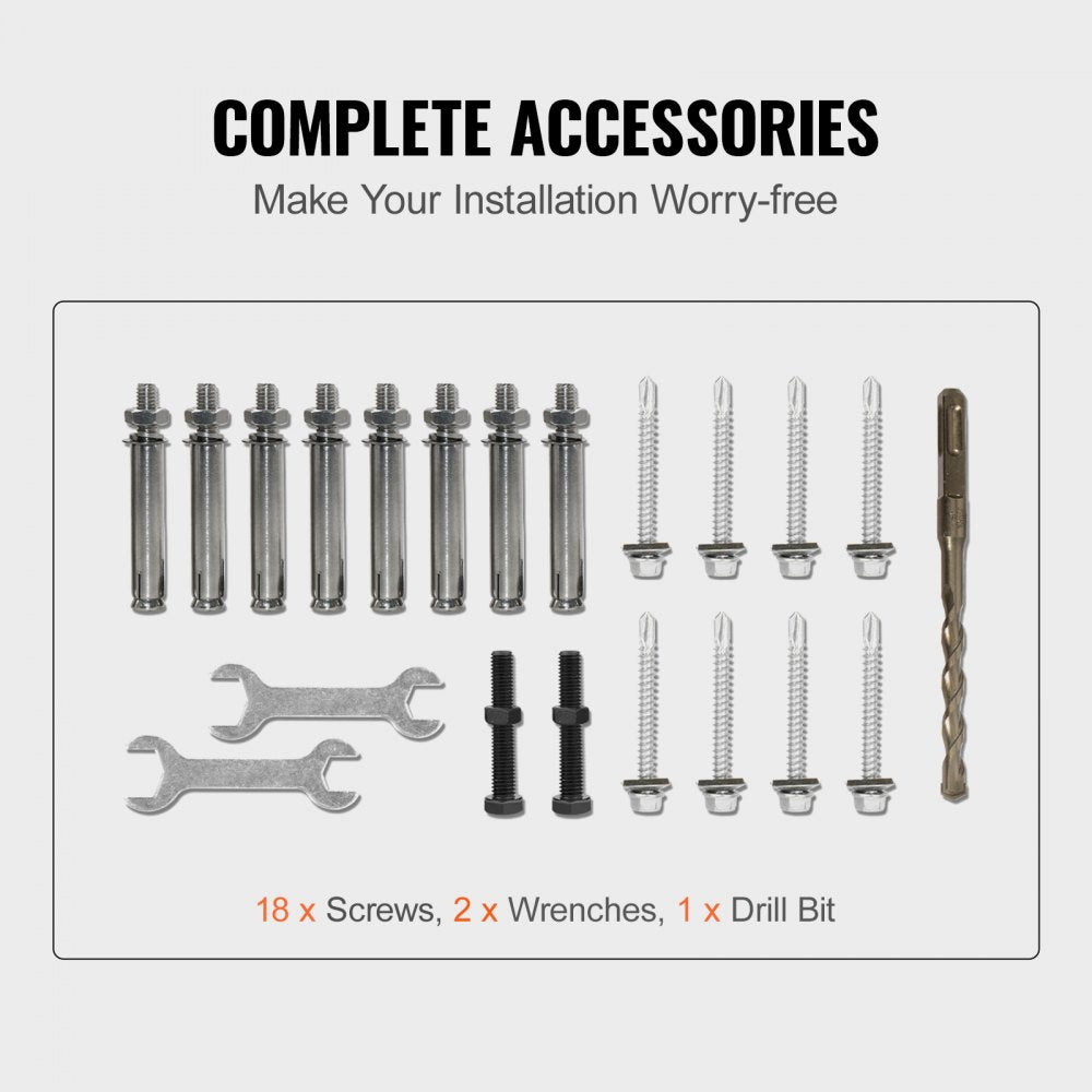 Black adjustable wrought iron handrail for 1-3 outdoor steps with curly design and sturdy bases.