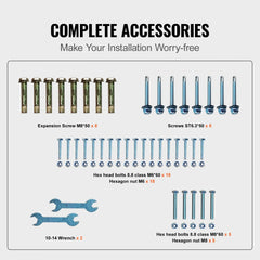 White wrought iron handrail kit for 3-4 outdoor steps with bolts, screws, nuts, and wrench.