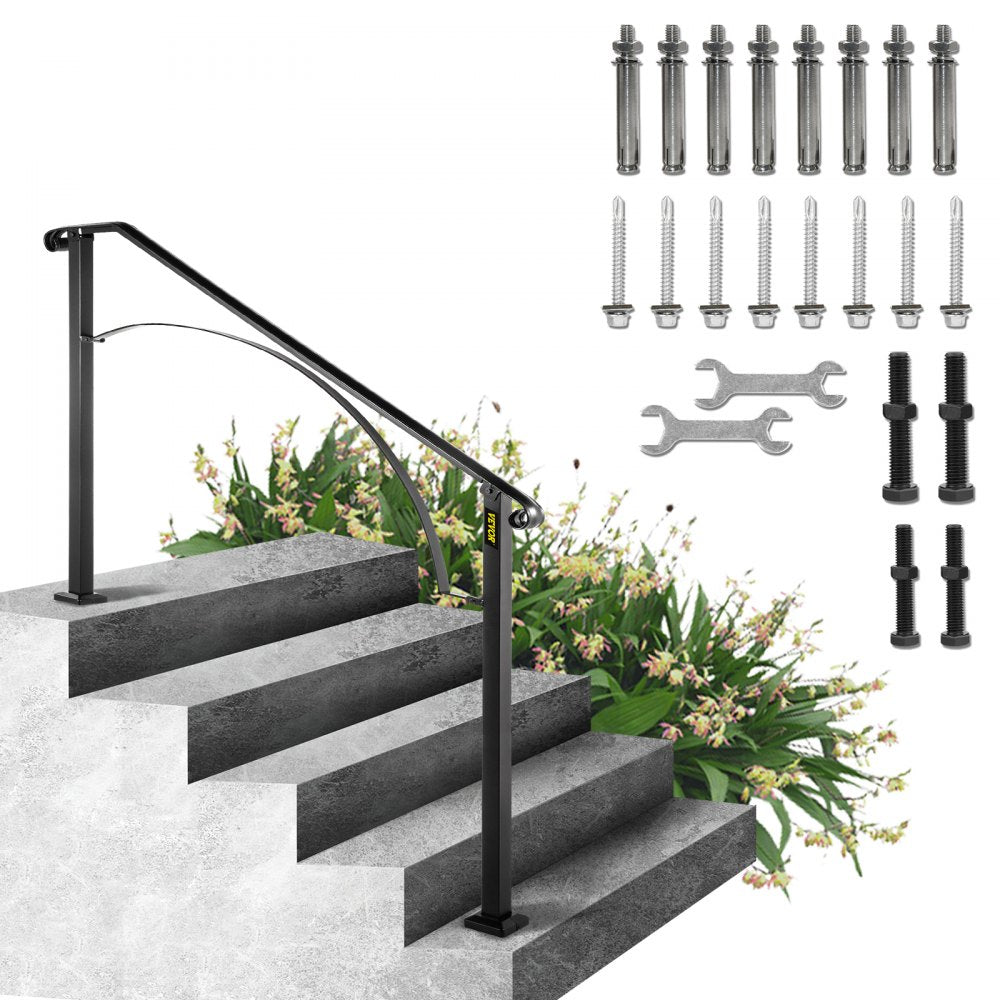 Black wrought iron handrail for 4-5 steps, featuring an elegant arch design.