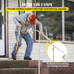 Wrought iron single post handrail for 1-2 steps, featuring a classic curled design.