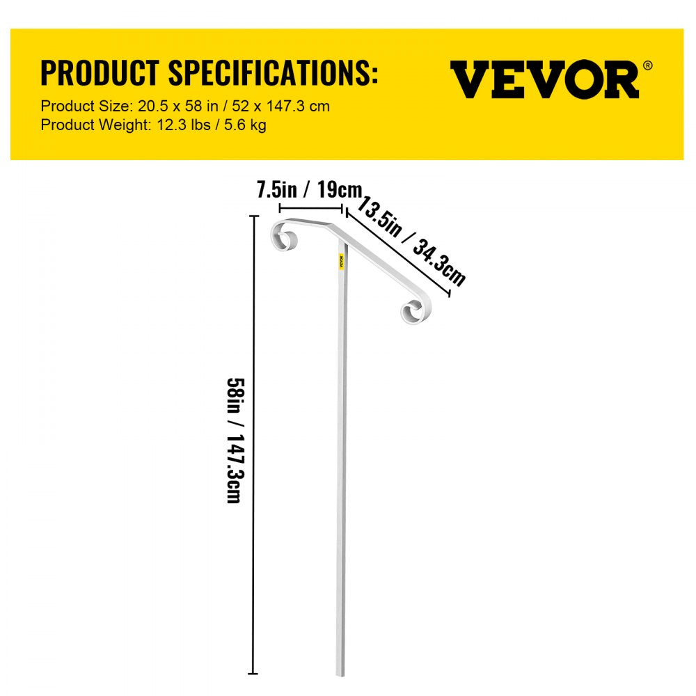 Wrought iron single post handrail for 1-2 steps, featuring a classic curled design.