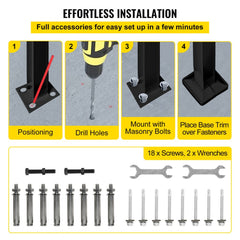 Black wrought iron outdoor stair railing for one step, featuring adjustable height and sturdy design.