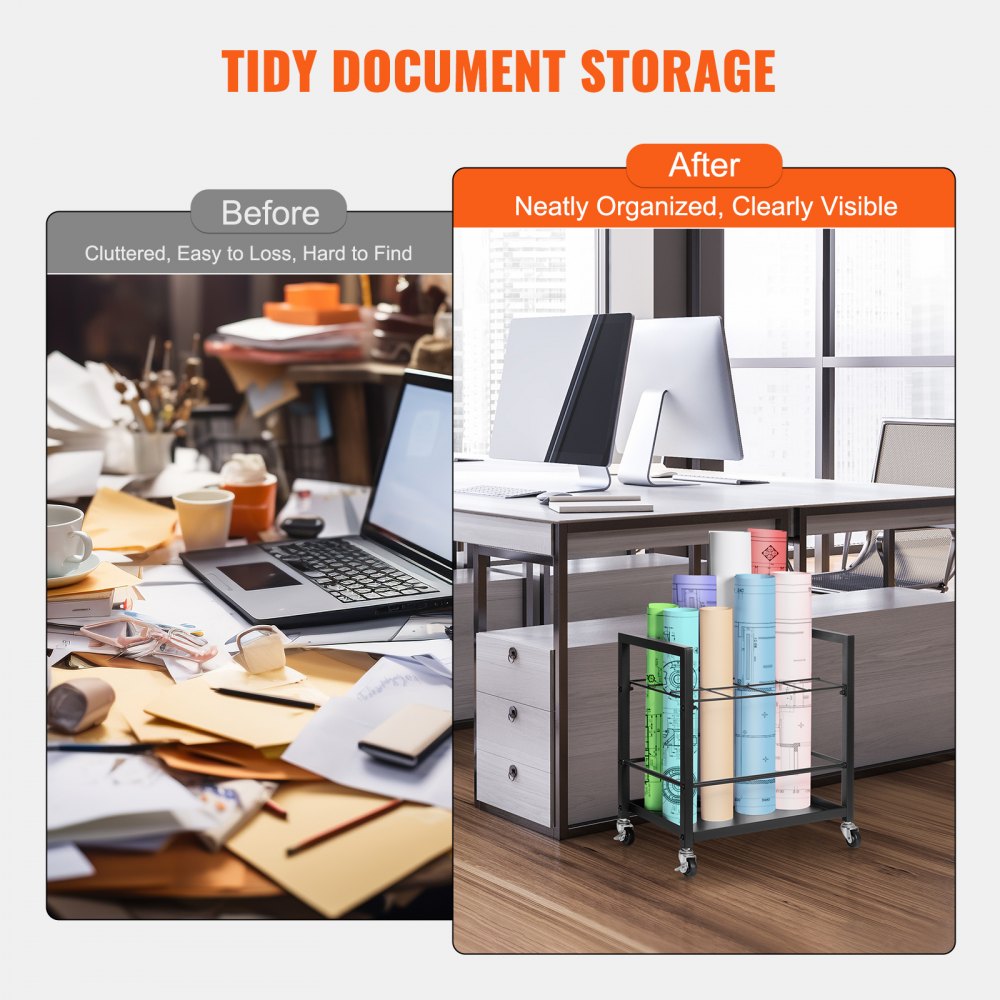 Blueprint Storage Rack 12 Slots Mobile Roll File Holder for Architectural, Blue Print Storage Organizer - Mobile Roll File Cart, Construction Plan Holders, Blueprint Cabinet with Wheels, Roll Files Storage for Office and Home