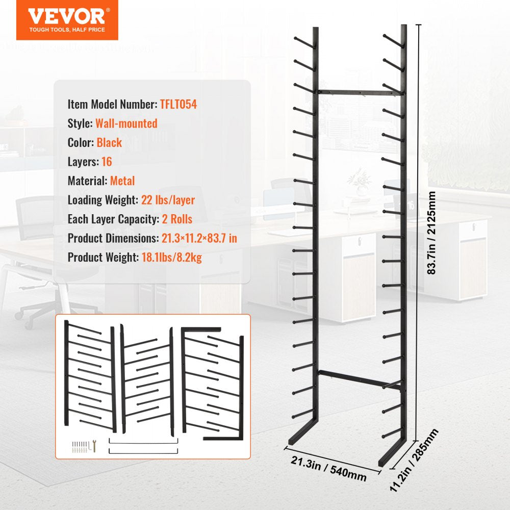 Blueprint Storage Rack Vertical Hanging Poster Display Rack 16-Tier, Blue Print Storage Organizer - Mobile Roll File Cart, Construction Plan Holders, Blueprint Cabinet with Wheels, Roll Files Storage for Office and Home