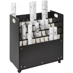Blueprint Roll File Holder 50 Slots Mobile Wooden Blueprint Storage Cart, Blue Print Storage Organizer - Mobile Roll File Cart, Construction Plan Holders, Blueprint Cabinet with Wheels, Roll Files Storage for Office and Home