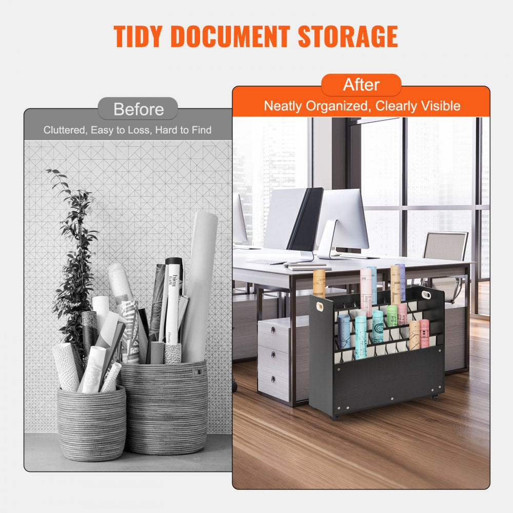 Blueprint Roll File Holder 50 Slots Mobile Wooden Blueprint Storage Cart, Blue Print Storage Organizer - Mobile Roll File Cart, Construction Plan Holders, Blueprint Cabinet with Wheels, Roll Files Storage for Office and Home