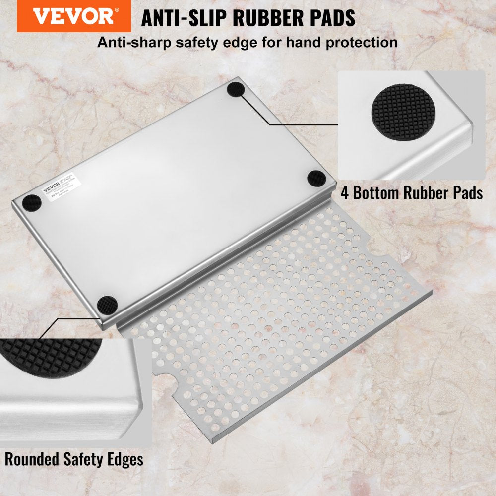 Beer Drip Tray, 304 Stainless Steel Kegerator Drip Trays with 4 Non-Slip Rubber Pads and Detachable Cover, Heat / Cold Resistant Beer Tower Drip Pan for Bar Restaurant Coffee Shop Home