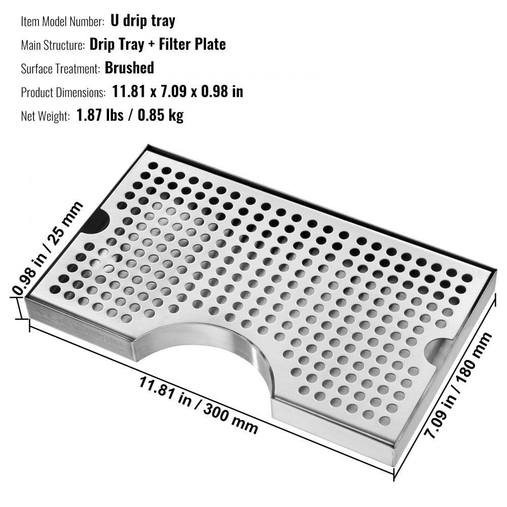 Kegerator Beer Drip Tray, 304 Stainless Steel Keg Drip Trays with 4 Non-Slip Rubber Pads and Detachable Cover, Heat / Cold Resistant Beer Tower Drip Pan for Bar Restaurant Coffee Shop Home