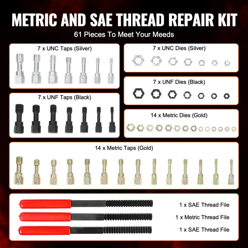 61PCS Thread Chaser Set UNC UNF Metric Thread Restorer Tool Rethreading