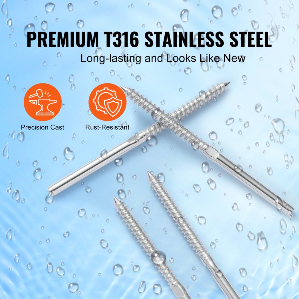 102 Pack Cable Railing Swage Threaded Stud Tension End Fitting Terminal for 1/8" Deck Cable Railing, T316 Stainless Steel, Cable Railing Tensioner 1/8" for Wood/Metal Post, Silver
