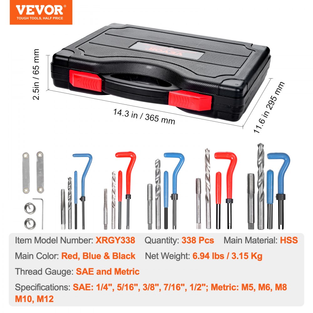 Helicoil Thread Repair Kit 338-Piece SAE and Metric Rethreading Tool Kit
