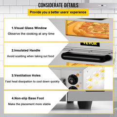 Commercial Pizza Oven Countertop, 14" Single Deck Layer, 110V 1300W Stainless Steel Electric Pizza Oven with Stone and Shelf, Multipurpose Indoor Pizza Maker for Restaurant Home Pretzels Baked