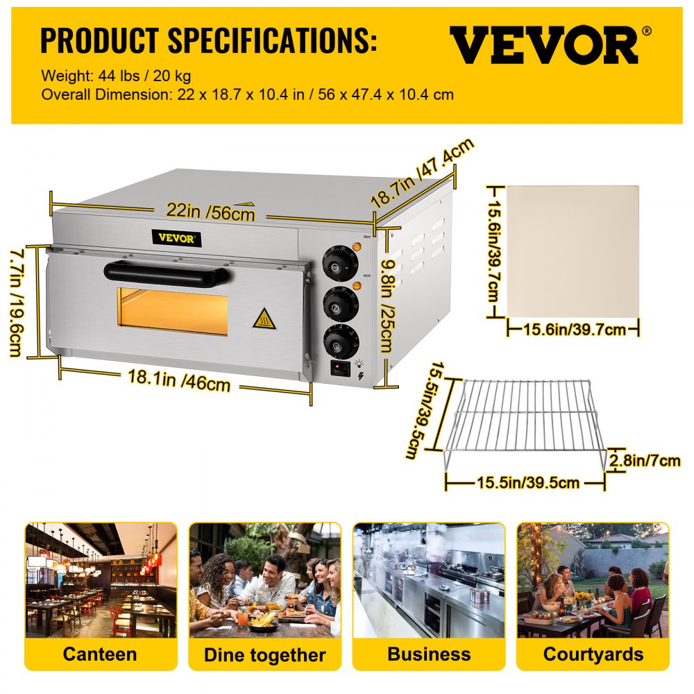Commercial Pizza Oven Countertop, 14" Single Deck Layer, 110V 1300W Stainless Steel Electric Pizza Oven with Stone and Shelf, Multipurpose Indoor Pizza Maker for Restaurant Home Pretzels Baked