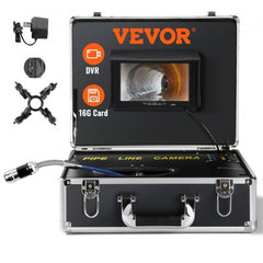 Bostome sewer camera in aluminum case with 7-inch screen, 66ft IP68 cable, DVR, and 16GB card.