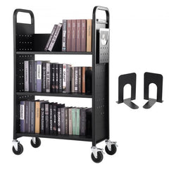 Book Cart, 330 lbs Library Cart, 31.1" x 15.2" x 49.2" Rolling Book Cart, Single Sided L-Shaped Flat Shelves with 4-Inch Lockable Wheels for Home Shelves Office and School, Book Truck in Black