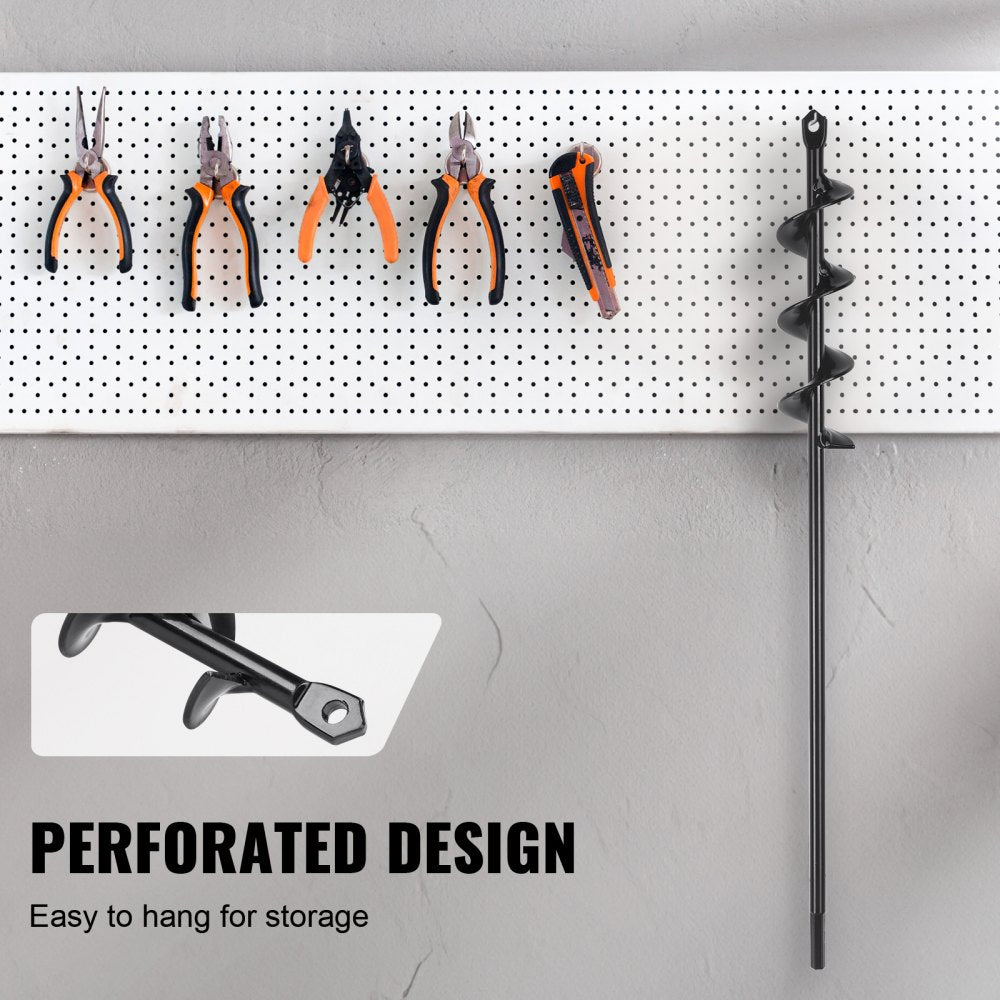 1.6" x 16.5" garden auger drill bit with a 3/8" hex drive and reinforced steel construction.