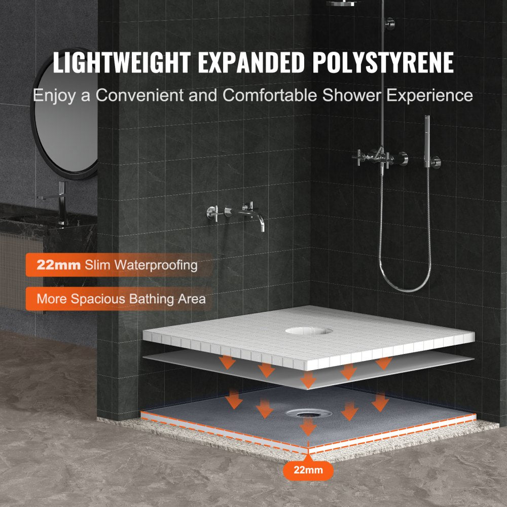 Bostome 36"x36" EPS shower pan kit with central drain and waterproof membrane.