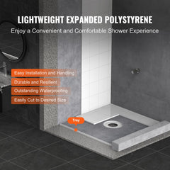 Bostome 36"x36" EPS shower pan kit with central drain and waterproof membrane for easy installation.