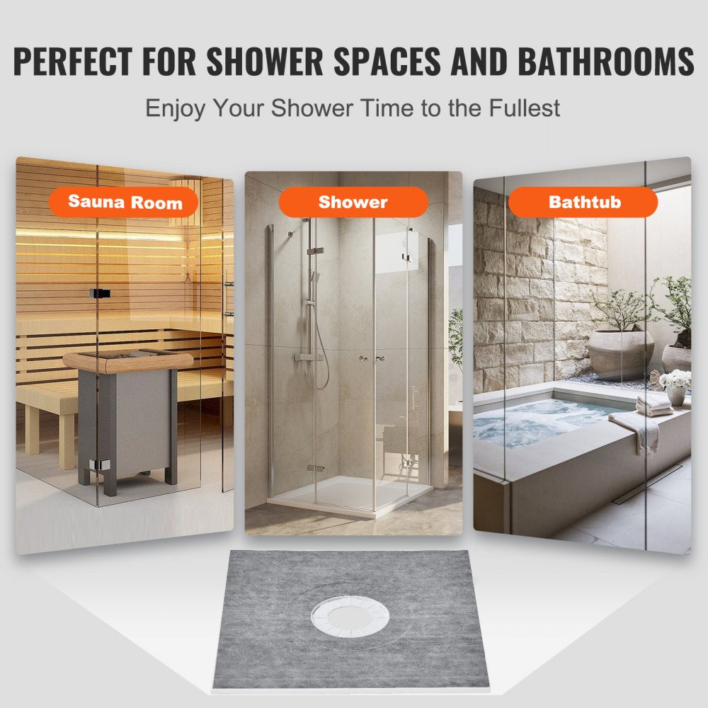 Bostome 36"x36" EPS shower pan kit with central drain and waterproof membrane.