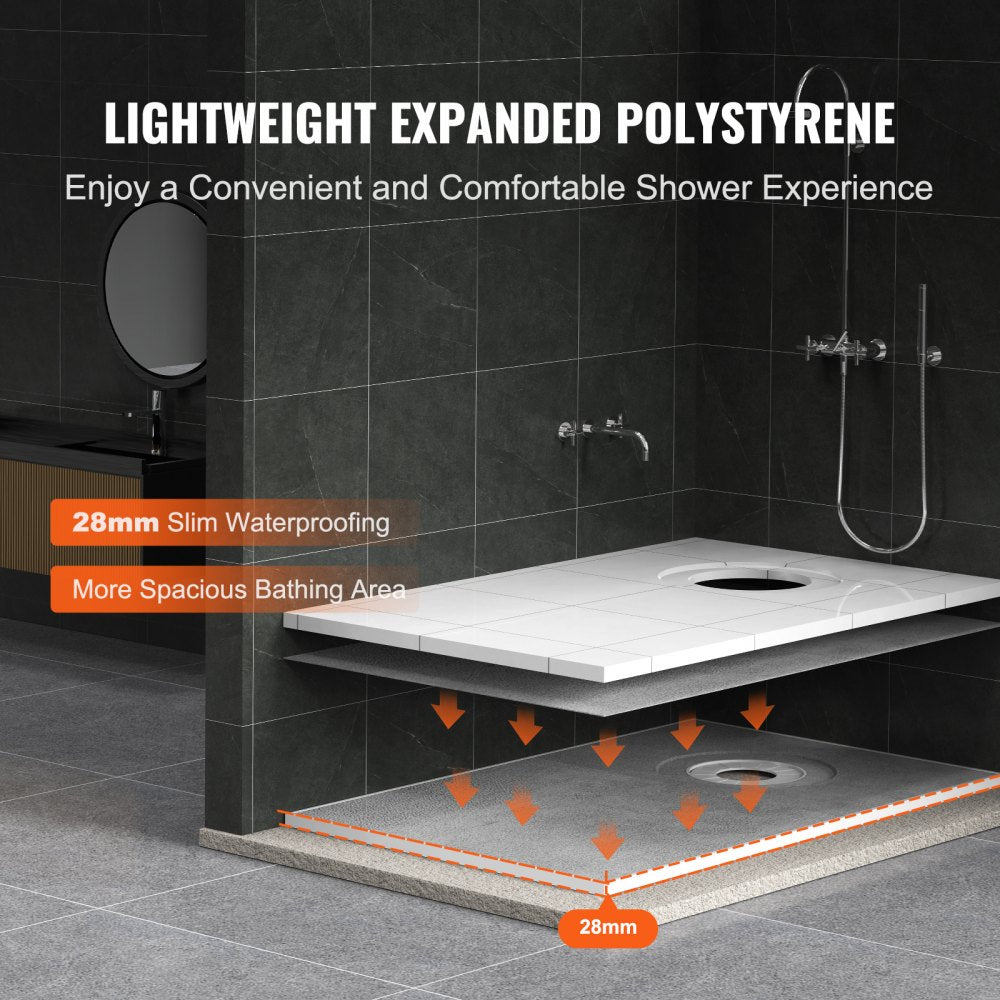 Shower Curb Kit, 60"x38" Shower Pan Kit with 6.3" Offset Drain, Lightweight EPS Shower Installation Kits with 2 Waterproof Cloths, Shower Pan Slope Sticks Fit for Bathroom