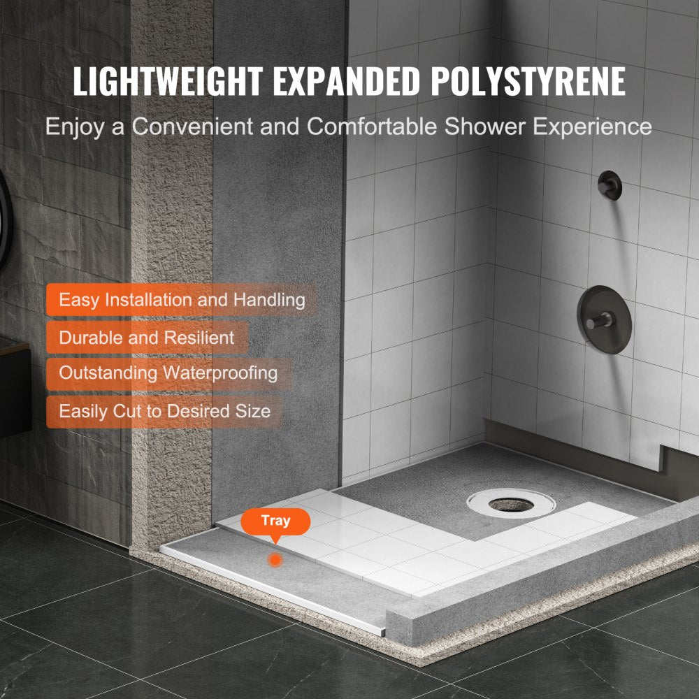 Shower Curb Kit, 60"x38" Shower Pan Kit with 6.3" Offset Drain, Lightweight EPS Shower Installation Kits with 2 Waterproof Cloths, Shower Pan Slope Sticks Fit for Bathroom