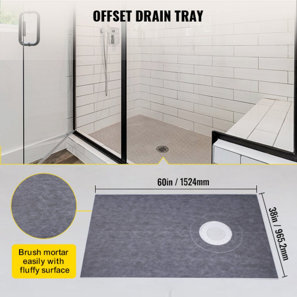 Bostome watertight shower curb kit with ABS offset drain and high-density foam shower tray.