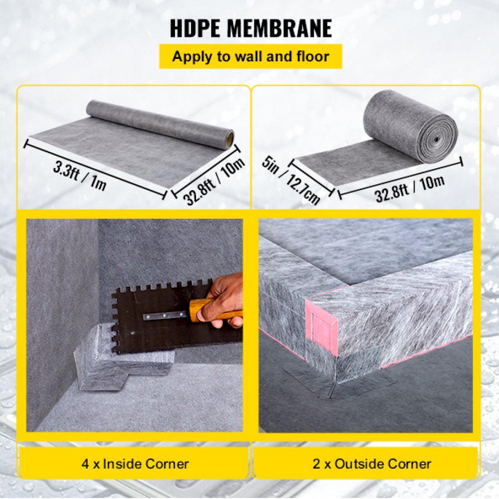 Bostome watertight shower curb kit with ABS offset drain and high-density foam shower tray.