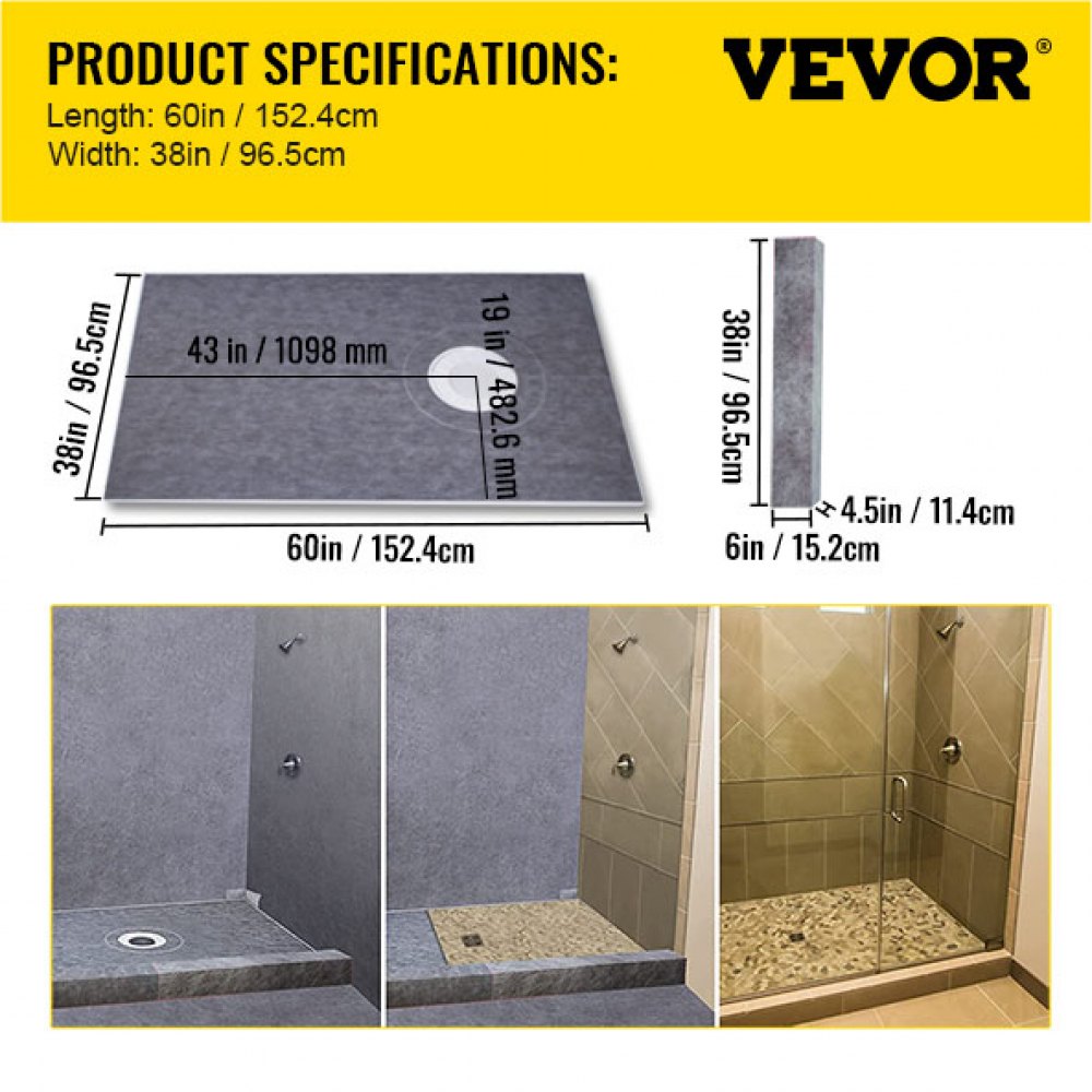 Bostome 38"x60" watertight shower curb kit with ABS offset drain and high-density foam tray.