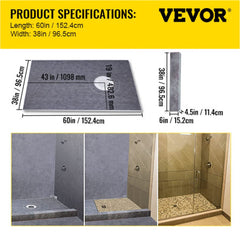 Bostome 38"x60" watertight shower curb kit with ABS offset drain and high-density foam tray.