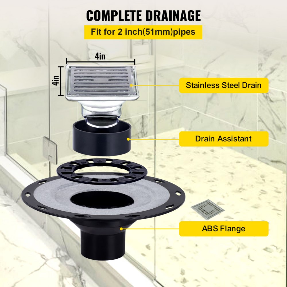 Shower Curb Kit, 38"x60" Watertight Shower Curb Overlay with 4" ABS Central Bonding Flange, 4" Stainless Steel Grate, 2 Cuttable Shower Curb and Trowel, Shower Pan Slope Sticks Fit for Bathroom