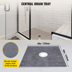 Bostome 48"x48" watertight shower curb kit with ABS flange and stainless steel grate.