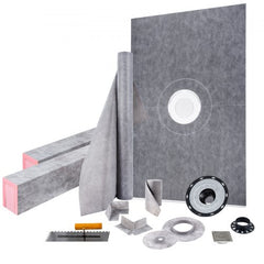 Bostome 48"x72" watertight shower curb kit with ABS drain and stainless steel grate.