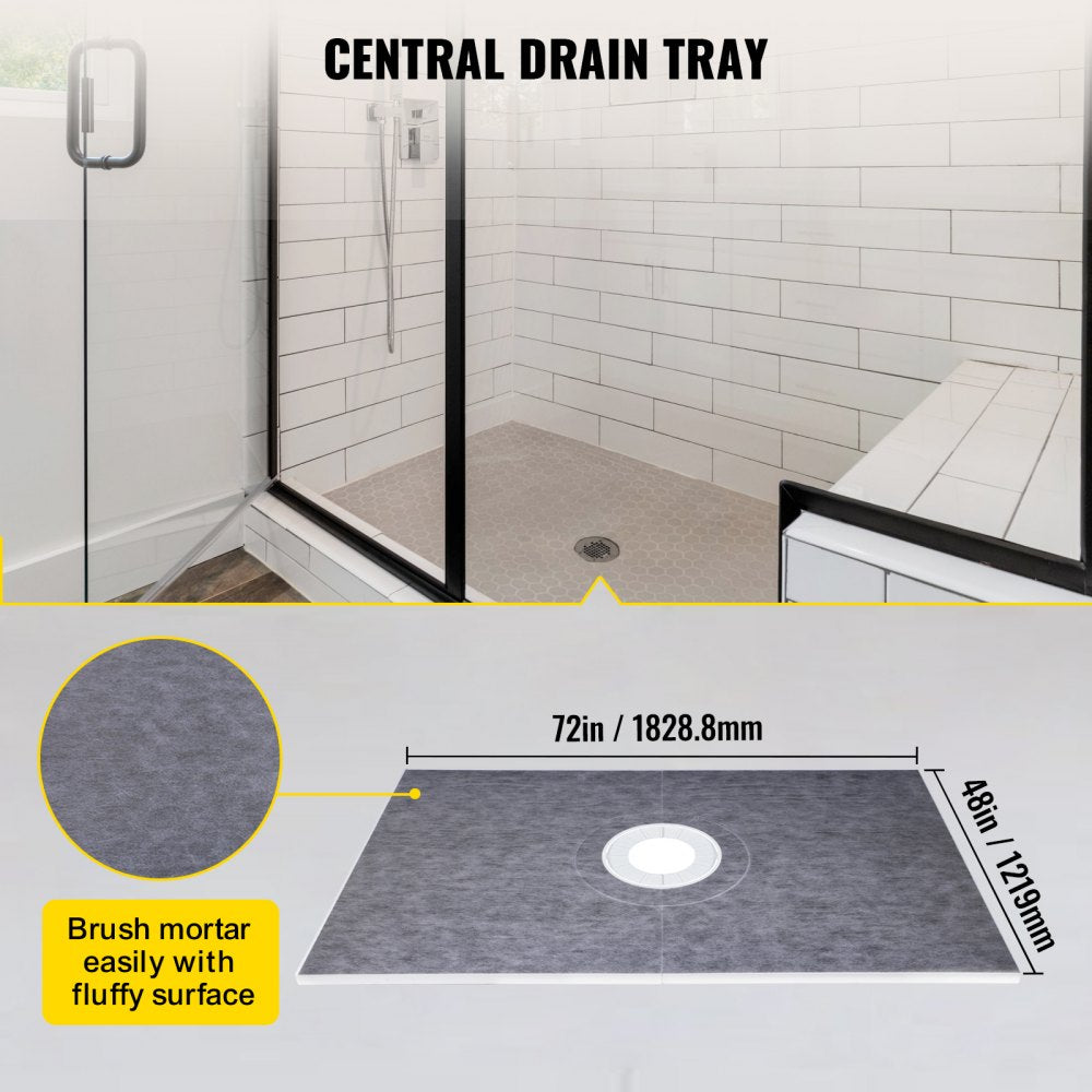 Bostome watertight shower curb kit with foam tray, stainless steel grate, and drainage components.