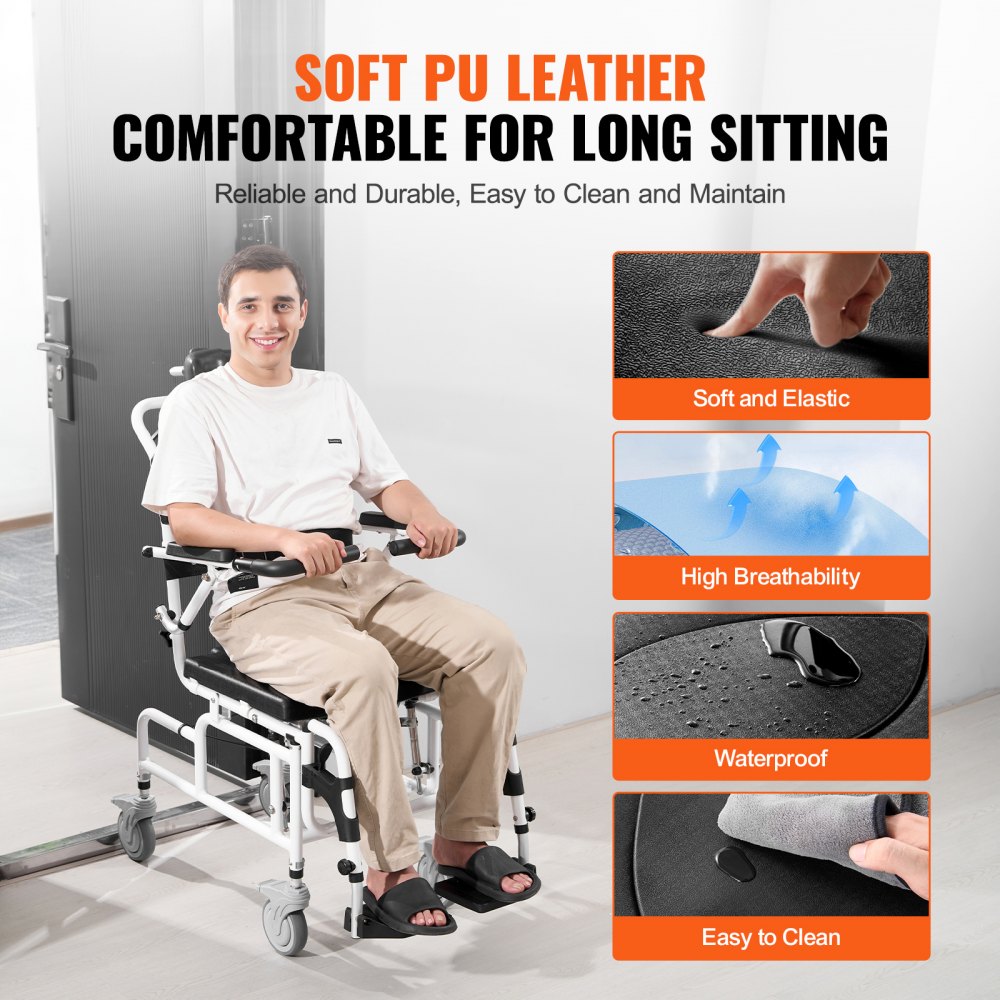Shower Wheelchair 17.5in Al Alloy Bathroom Wheelchair for Disabled Adult