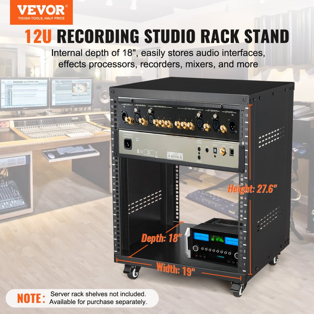 12U AV Rack Stand 500 lbs Capacity Network Stereo Recording Studio Rack