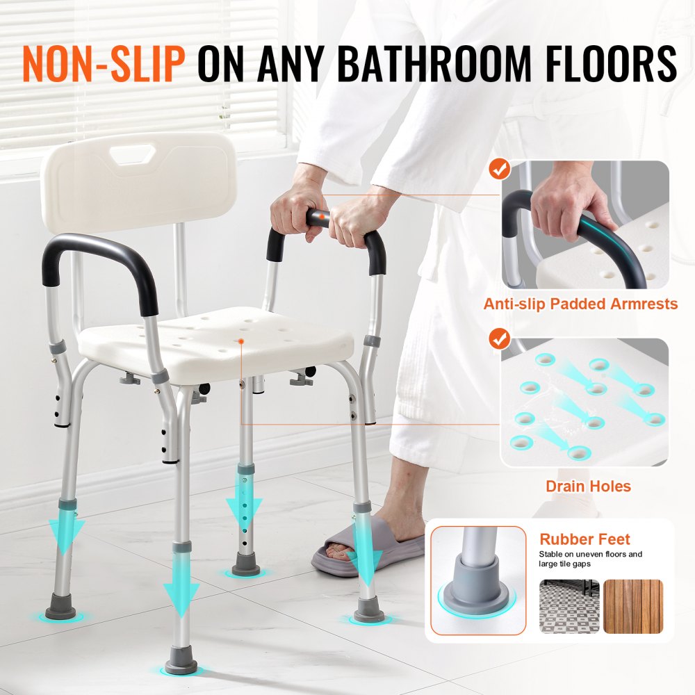 Shower Chair, Shower Seat with Back, Adjustable Height Shower Stool, Shower Chair for Inside Shower Bathtub, Non-slip Bathroom Bench Bath Chair for Elderly Disabled Handicap, 350 LBS Capacity