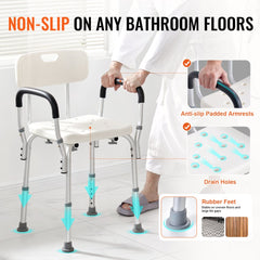 Shower Chair, Shower Seat with Back, Adjustable Height Shower Stool, Shower Chair for Inside Shower Bathtub, Non-slip Bathroom Bench Bath Chair for Elderly Disabled Handicap, 350 LBS Capacity
