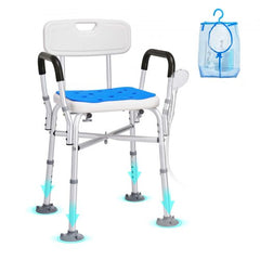 Shower Chair Seat with Padded Arms and Back, Shower Stool with Reinforced CrossBar, Adjustable Height Bench Bath Chair for Elderly Disabled, Shower Chair for Inside Shower Bathtub, 400 lbs