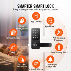 Smart Lock, 5-in-1 Smart Door Knob, Fingerprint Deadbolt with App Control, Bluetooth Smart Lock, Keyless Entry Door Lock with Handle, Biometric Door Lock, Keypad Digital Door Lock for Front Door