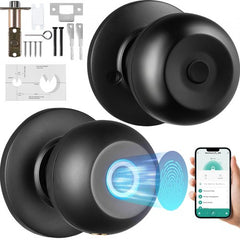 Smart Door Knob, Biometric Door Lock Bluetooth Smart Lock, Fingerprint Smart Lock with APP Control, Easy Installation Door Lock, for Home Bedrooms, Cloakroom, Hotels, Apartments Offices, Black