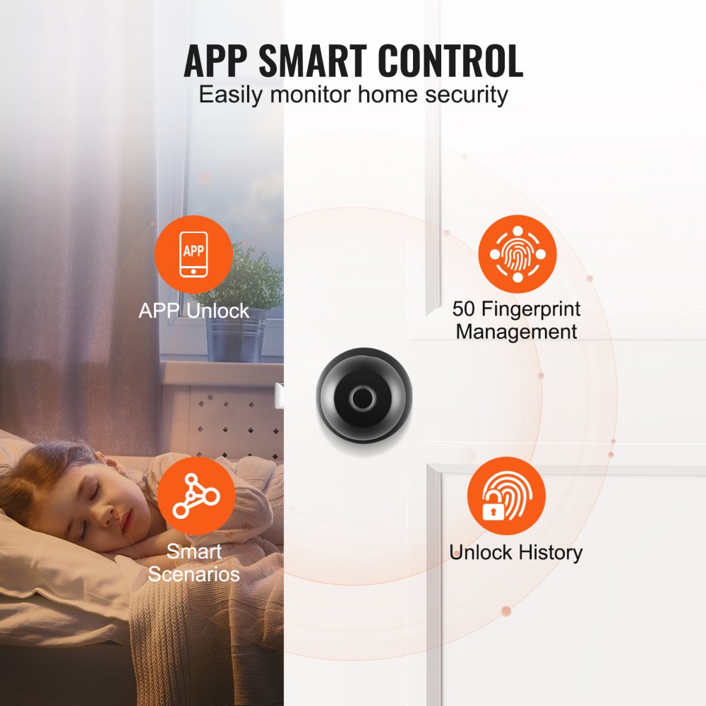 Smart Door Knob, Biometric Door Lock Bluetooth Smart Lock, Fingerprint Smart Lock with APP Control, Easy Installation Door Lock, for Home Bedrooms, Cloakroom, Hotels, Apartments Offices, Black