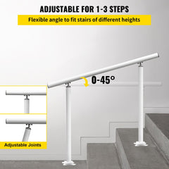 White aluminum handrail designed for outdoor stairs with adjustable angle for 1-3 steps.
